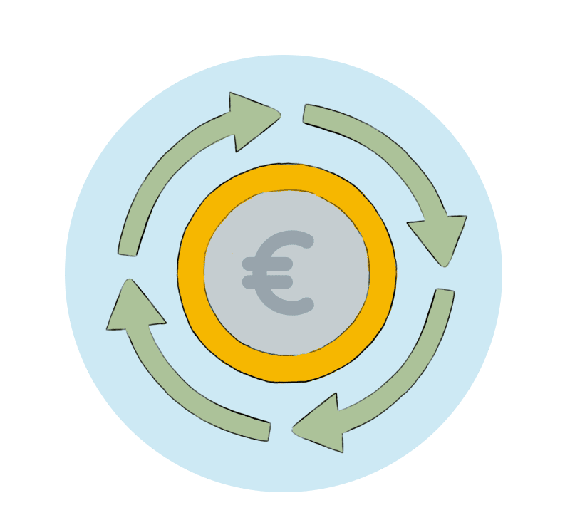 Dibujo de euro rodeado de flechas