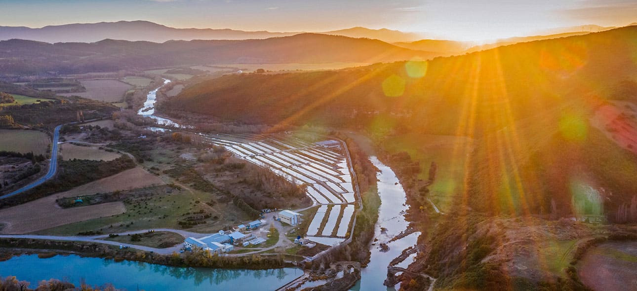 paisaje con cultivos de acuicultura